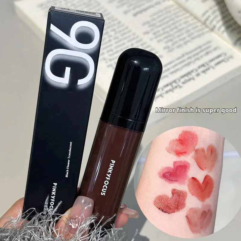 Black Shiny Mirror Lip Lacquer lip gloss tube showing high-shine finish in one of six available colours.