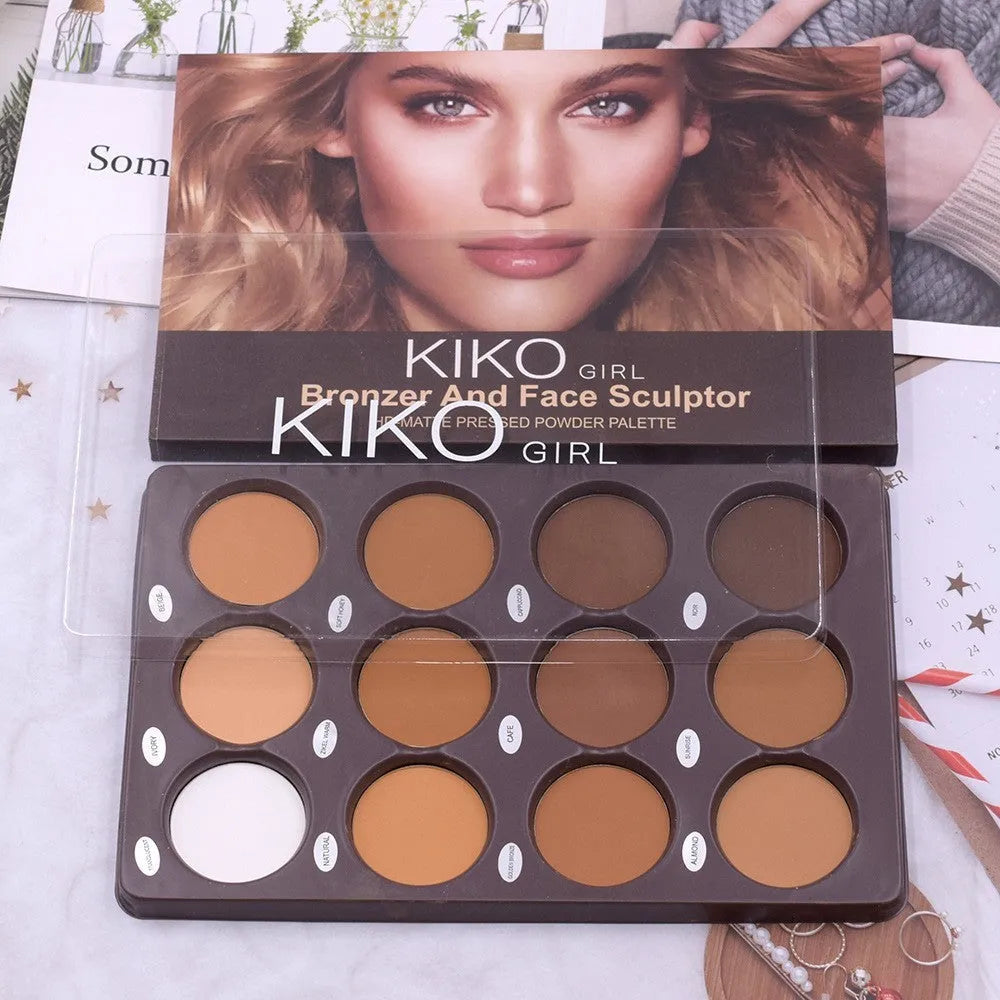 12 colour makeup repair plate with natural shades for contouring and universal skin types
