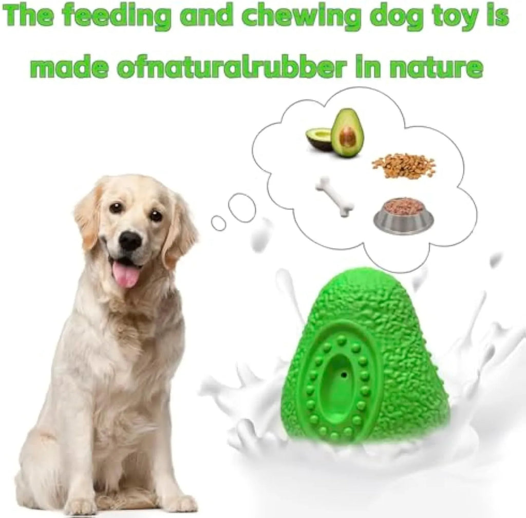 Green avocado-shaped rubber chew toy for dogs on a white background.