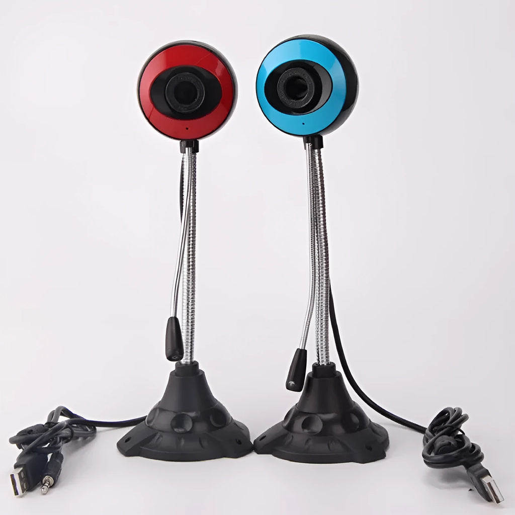 Desktop USB camera with built-in microphone, 8MP CMOS sensor, 640x480 resolution, plastic housing, blue black colour