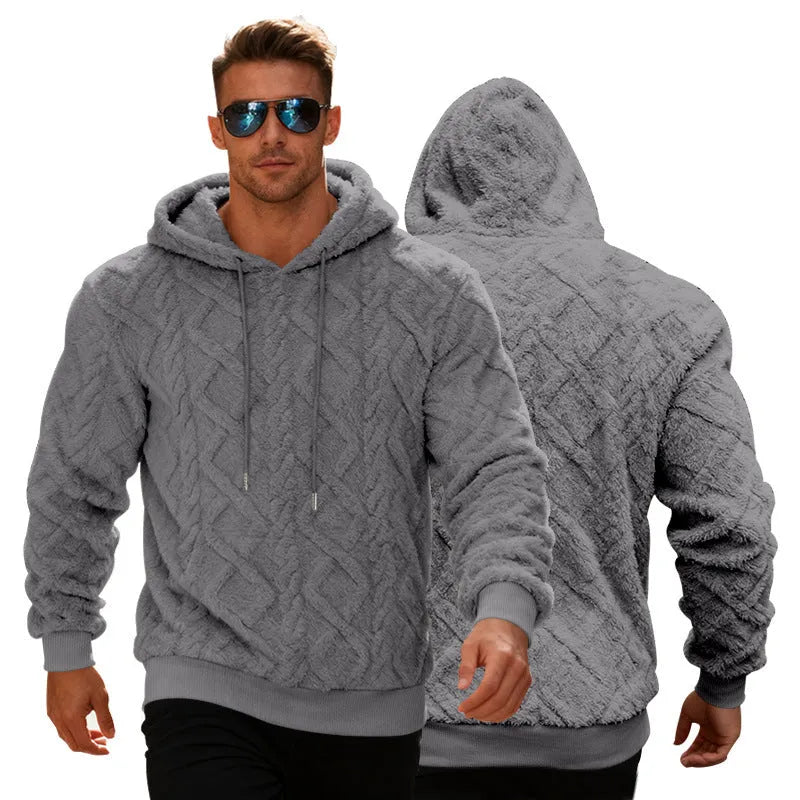 Casual heavy double-sided velvet loose pullover fleece lined sweatershirt in black, front view