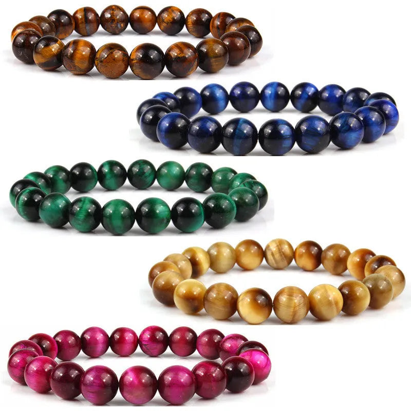 Natural tiger eye crystal bracelet with round beads in a choice of colours and sizes.