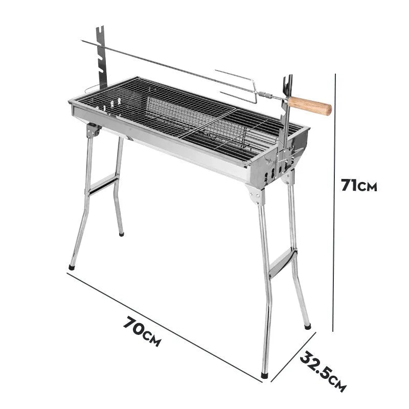 Stainless steel portable barbecue oven with charcoal stove and cooking accessories