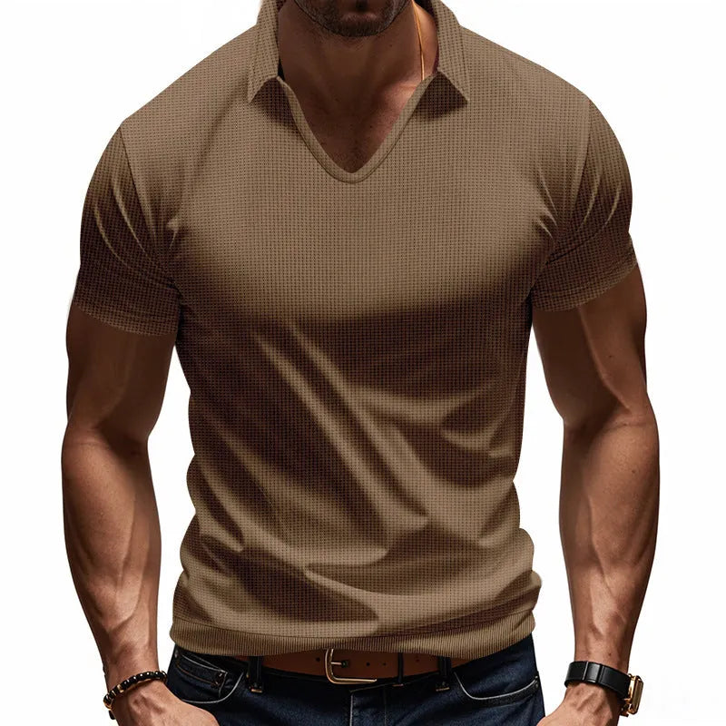 Men's loose fit V-neck casual T-shirt in cotton blend fabric, shown in Army Green colour