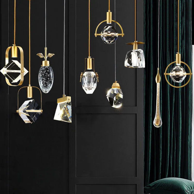 Nordic pure copper crystal mini chandelier 11cm diameter warm light for restaurant bedside decor