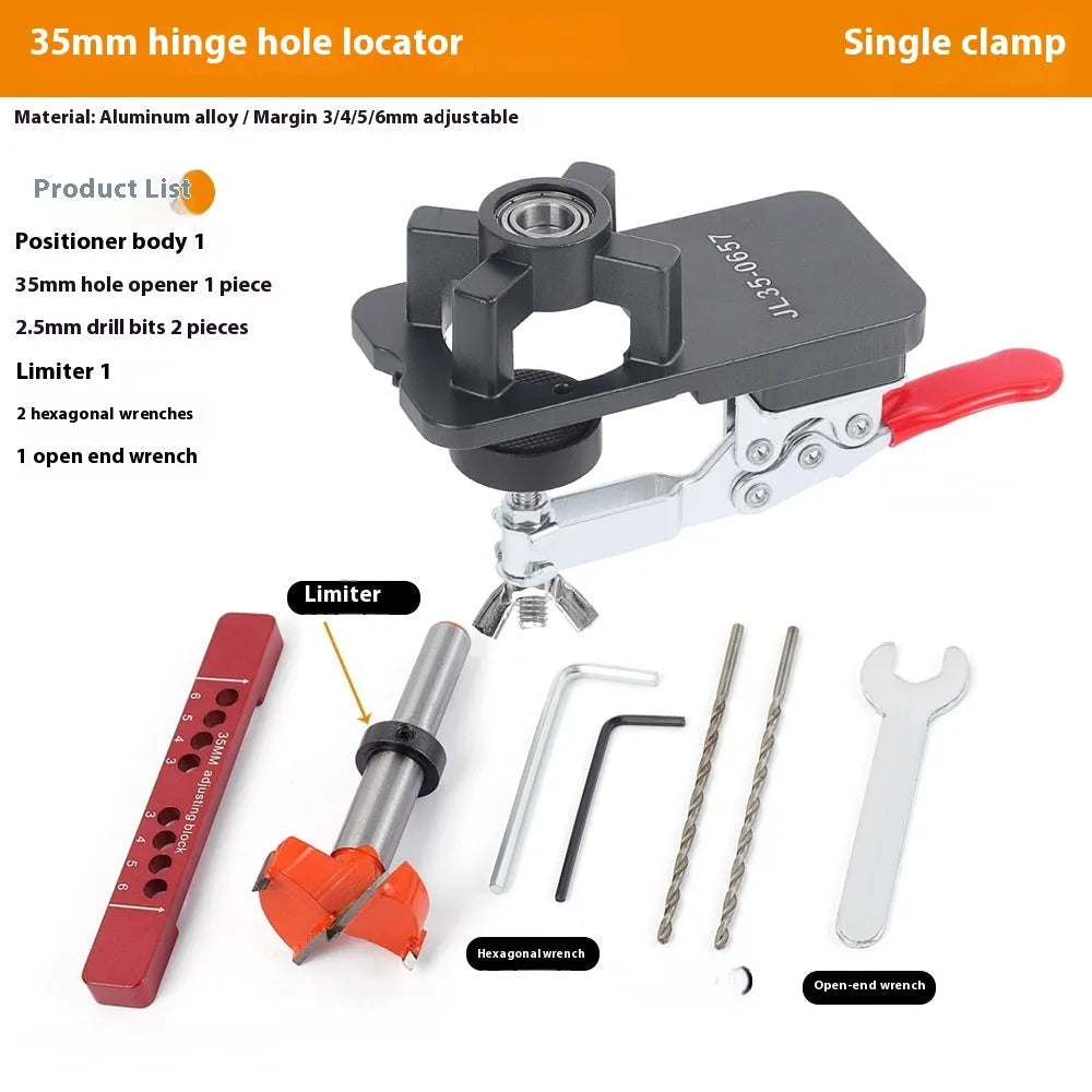 35mm hinge tapper punch locator with aluminium body, 35mm hole opener and 30mm maximum cutting depth