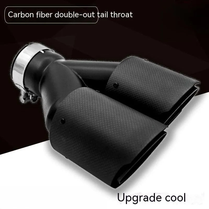 Black carbon fibre car exhaust pipe with double outlet tail nozzle design