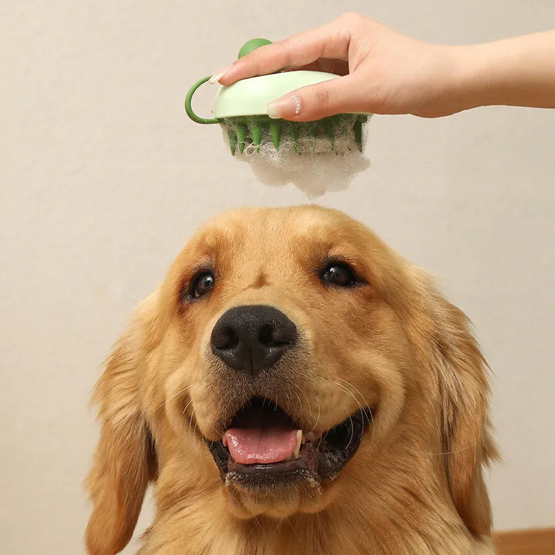 Handheld silicone pet hair removal comb and massage brush for dog bathing in blue colour