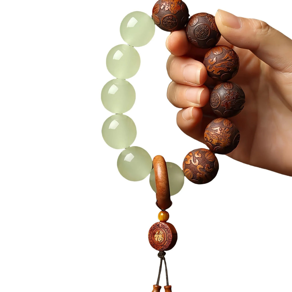 Rosewood flexible bracelet with Fu character carving in modern simplicity style
