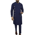 Men's striped cotton two-piece lounge set showing top and trousers