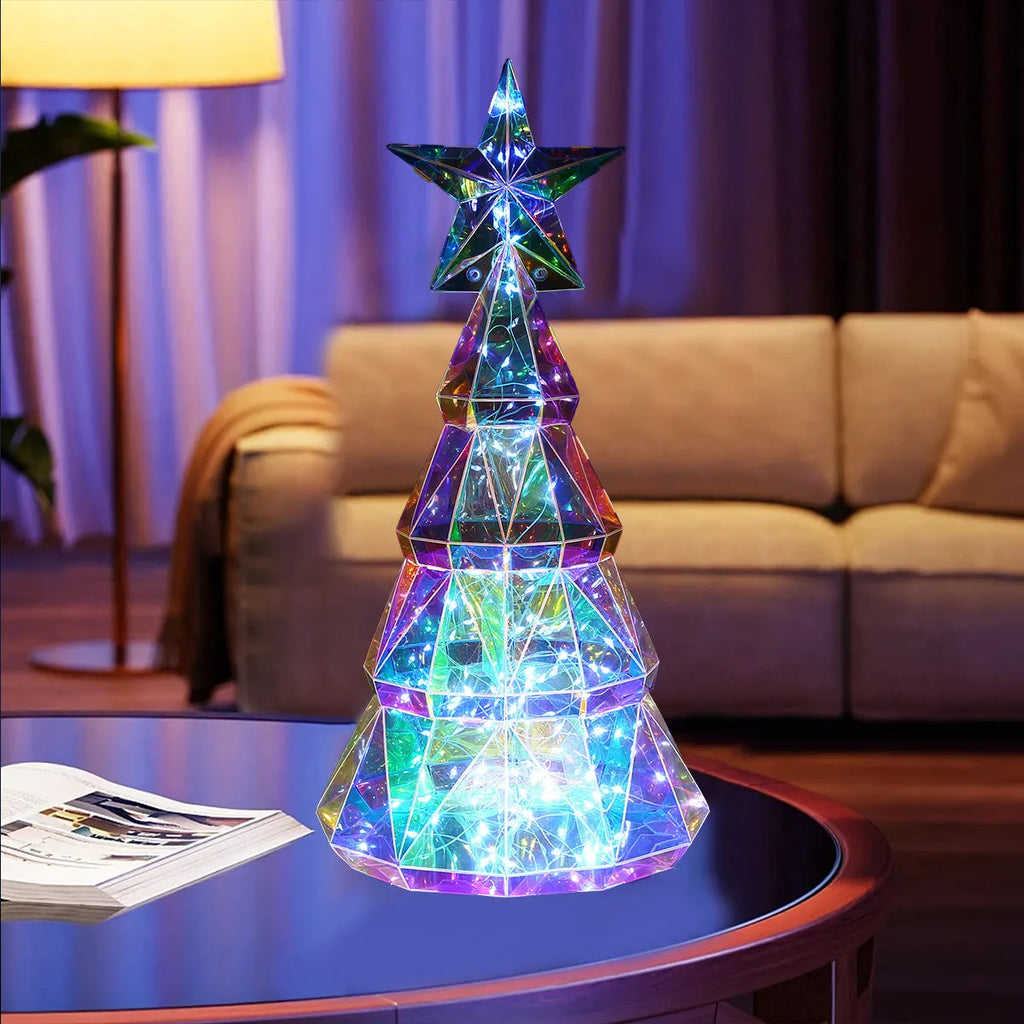 Colourful cartoon Christmas tree LED decorative light on white background