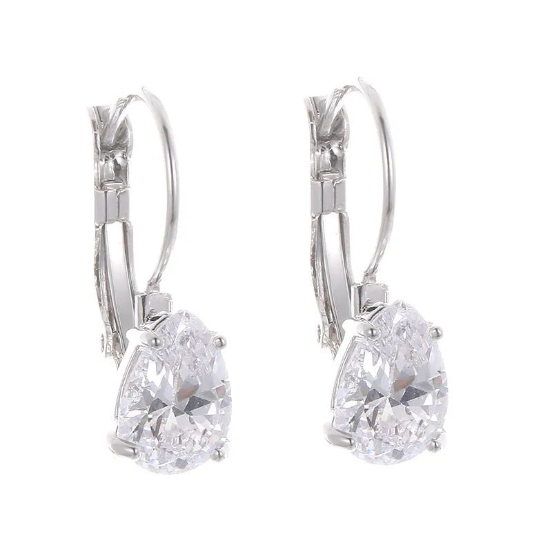 Women's drop-shaped metal earrings with platinum gemstone decoration in gold and platinum colour options