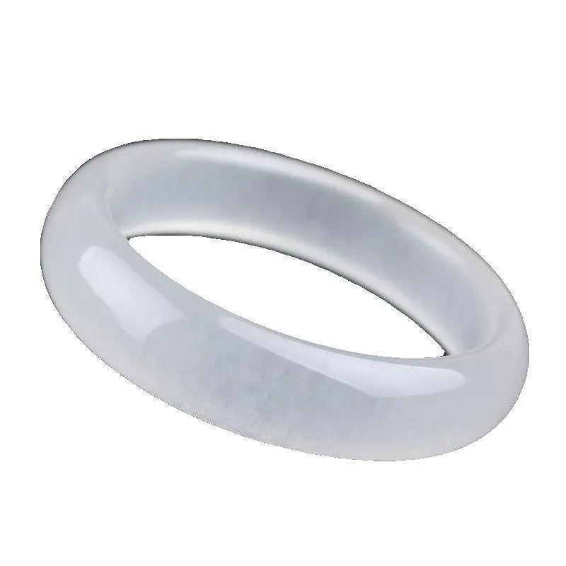 Gao Bing Jade Ice-like White Moonlight bracelet in modern simplicity style with flat rod construction