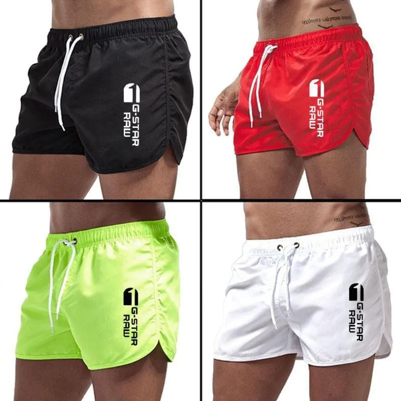 Man wearing lightweight polyester hemp-blended sports shorts in a vibrant colour with a micro-elastic waistband.
