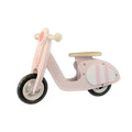 Pink wooden toddler balance scooter with 10-inch wheels for children aged 1-6.
