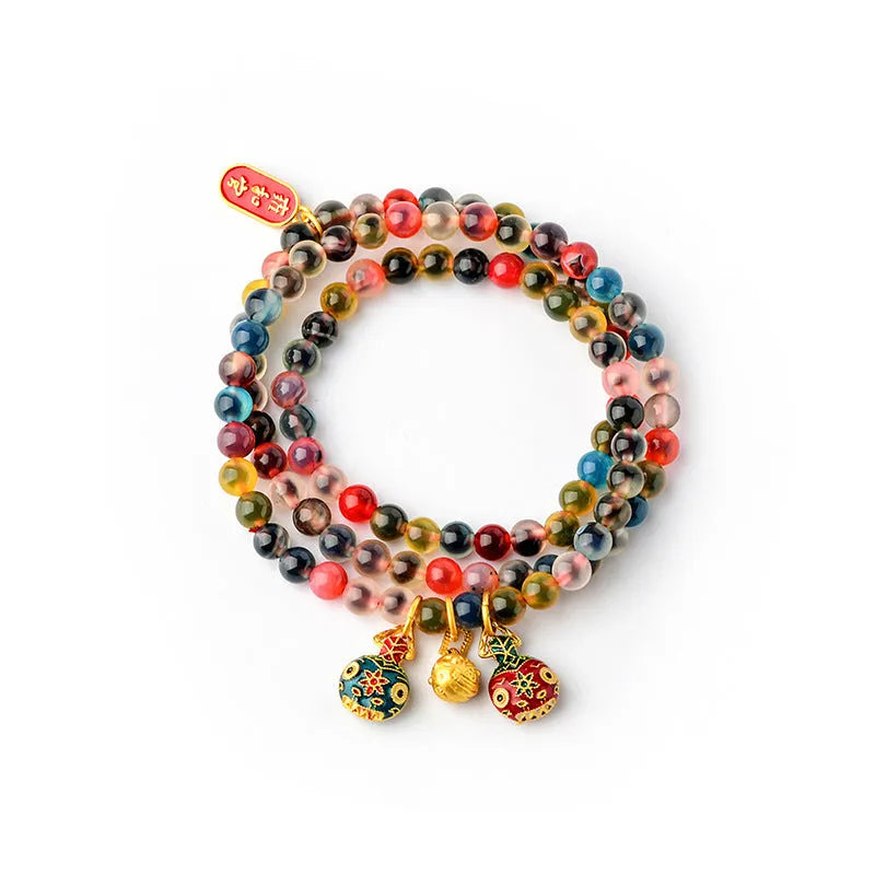 Dzogchen agate bracelet with sugar heart pattern, fragrant grey glaze and gold beast motif