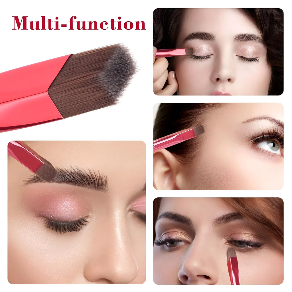 Angled square eyebrow brush for multi-function makeup application in black or brown