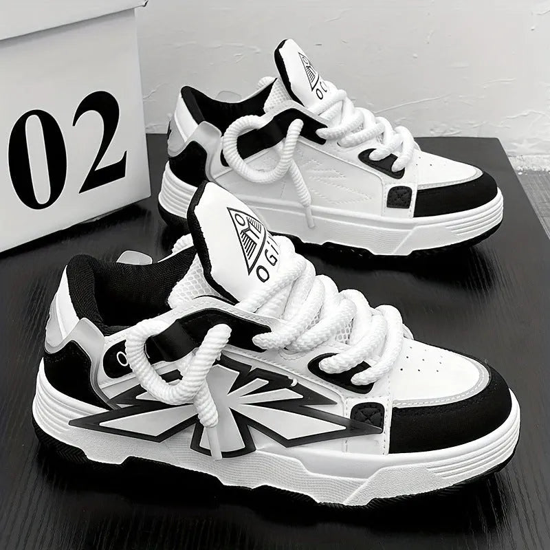 Men's white chunky sneakers with thick rubber sole and lace-up front