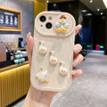Wave sliding window cartoon three-dimensional duck soft protective cover for Apple iPhone, beige duck colour