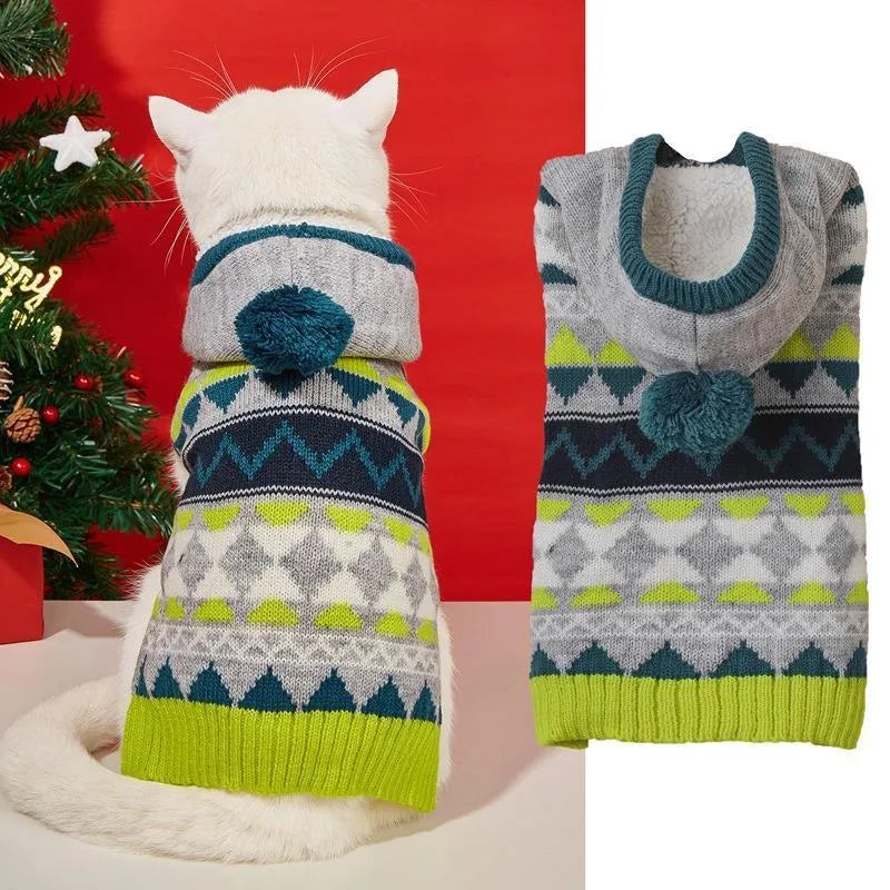 Classic diamond pattern pet sweater for dogs and cats in blue, green, or pink colours