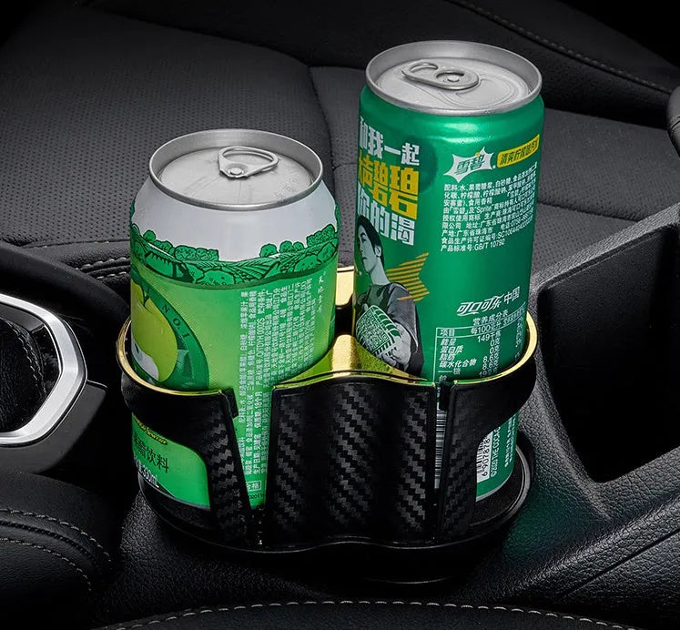 Car water cup holder in carbon fibre black with gold or silver edge and adjustable 5-7CM clamp