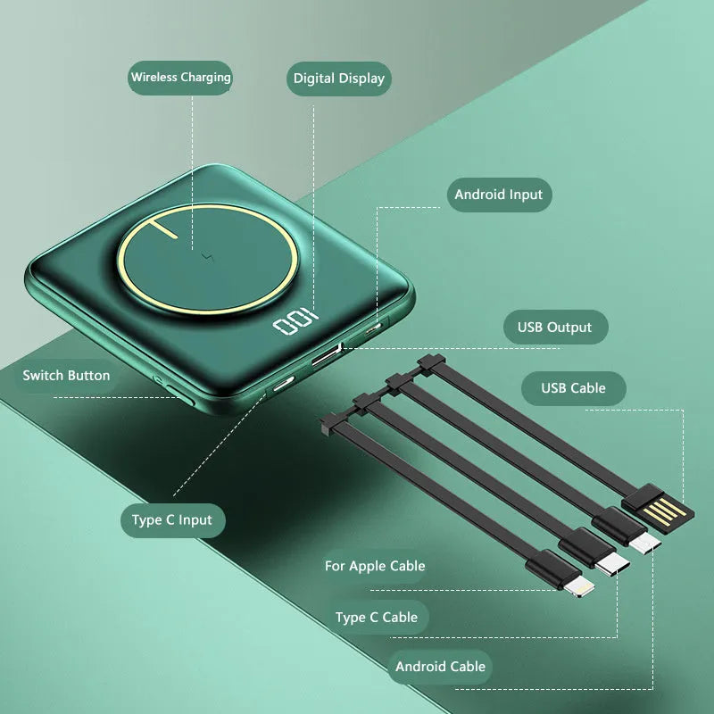 20000mAh PD fast charging power bank with LCD display in black, green, or red colour options