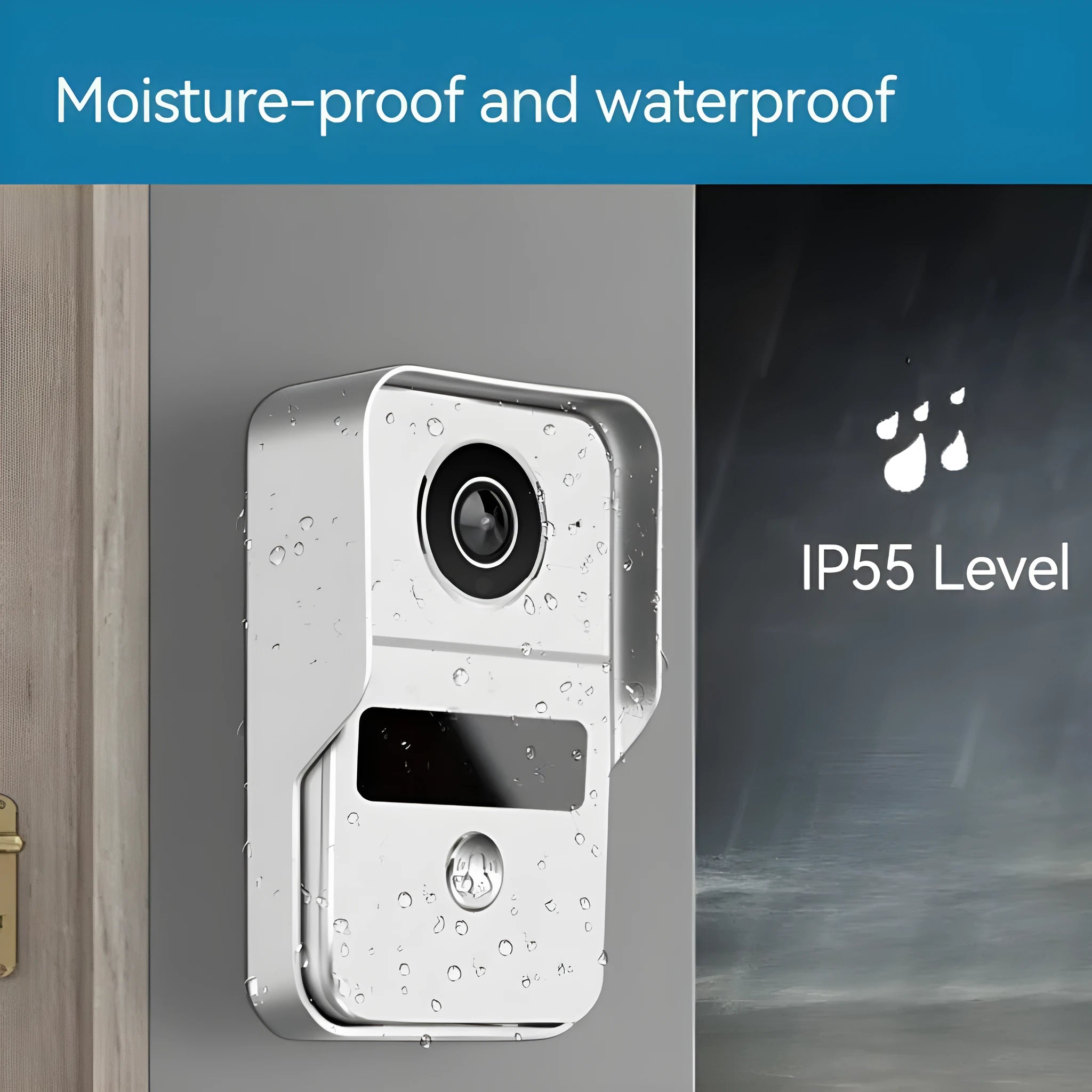 1080P video intercom doorbell system with outdoor unit, indoor display, and installation hardware including unlock cable