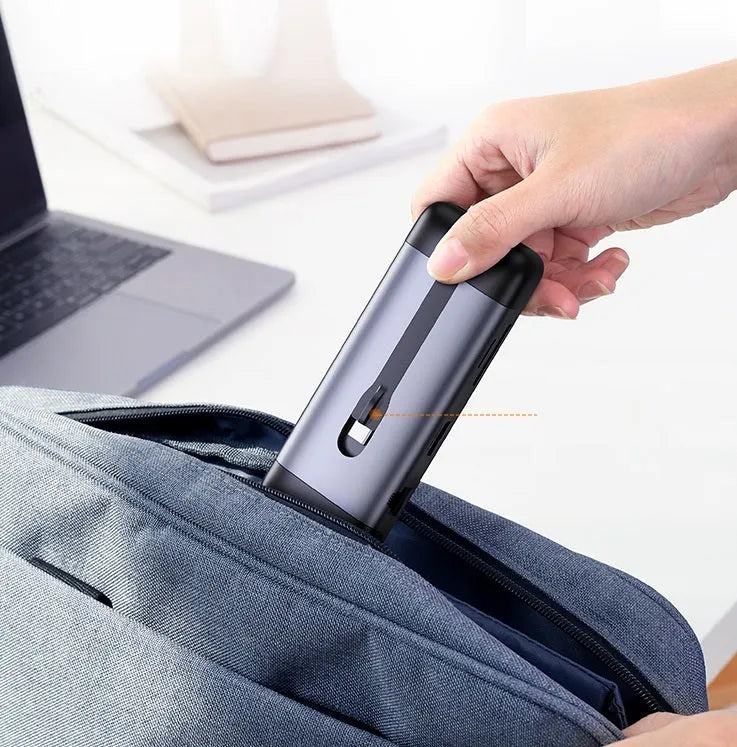 Compact USB dock expansion adapter with HDMI, USB 3.0, and charging ports on a short 0.09m cable.