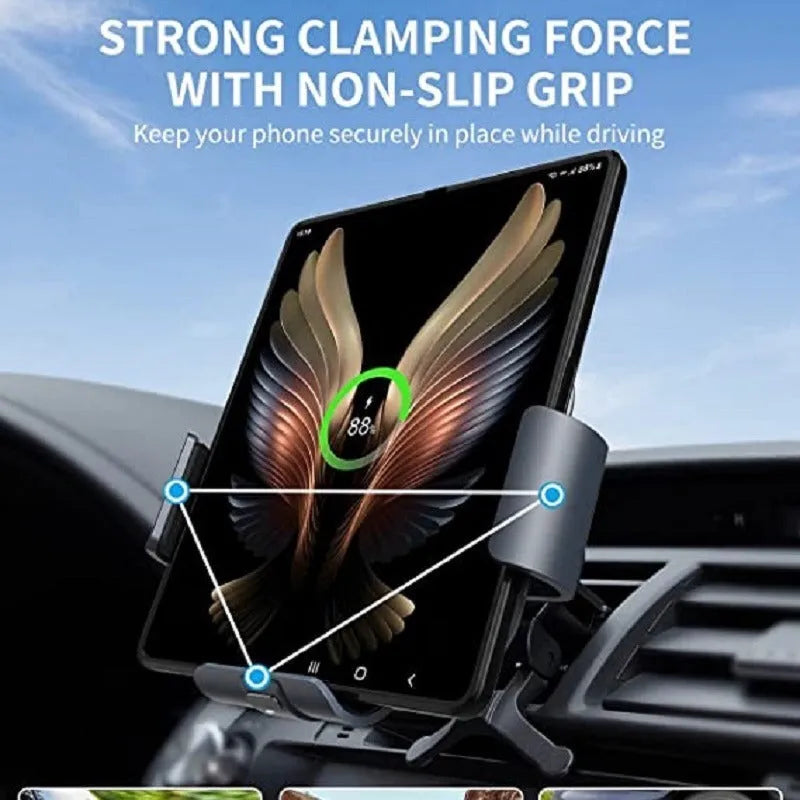 S11 Twin Coil Folding Screen Car Wireless Charger in Black with Type-C input port
