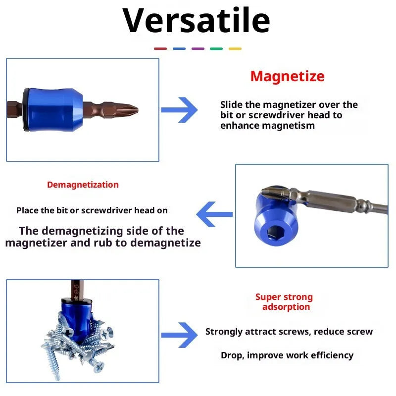 Hexagonal handle magnetizing apparatus in blue, alloy construction, with magnetic ring for screwdriver bits
