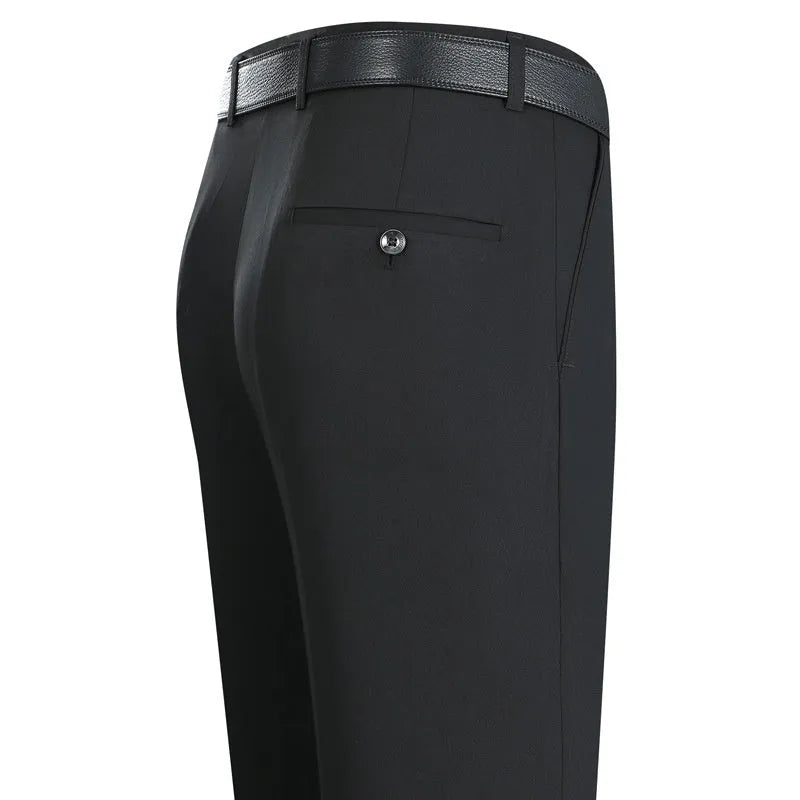 Men's straight-leg business trousers in mulberry silk blend with high-waist design