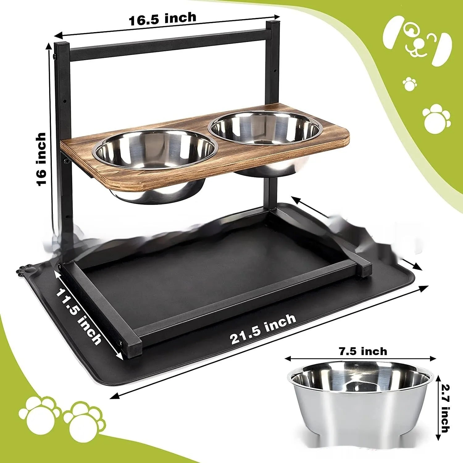 Black iron dog bowl holder rack for large pet food and water dishes