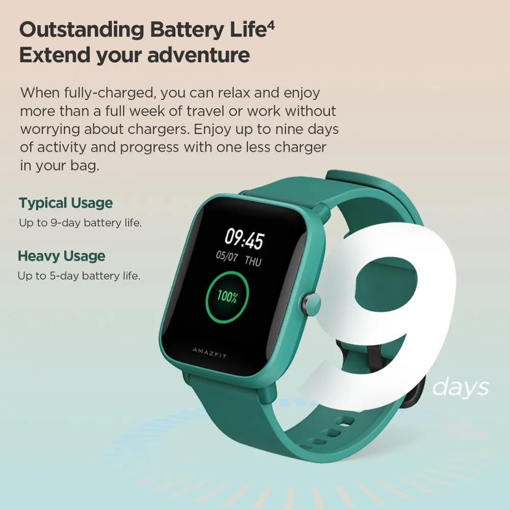 Smartwatch with blood oxygen monitoring on wrist showing GPS tracking and waterproof design