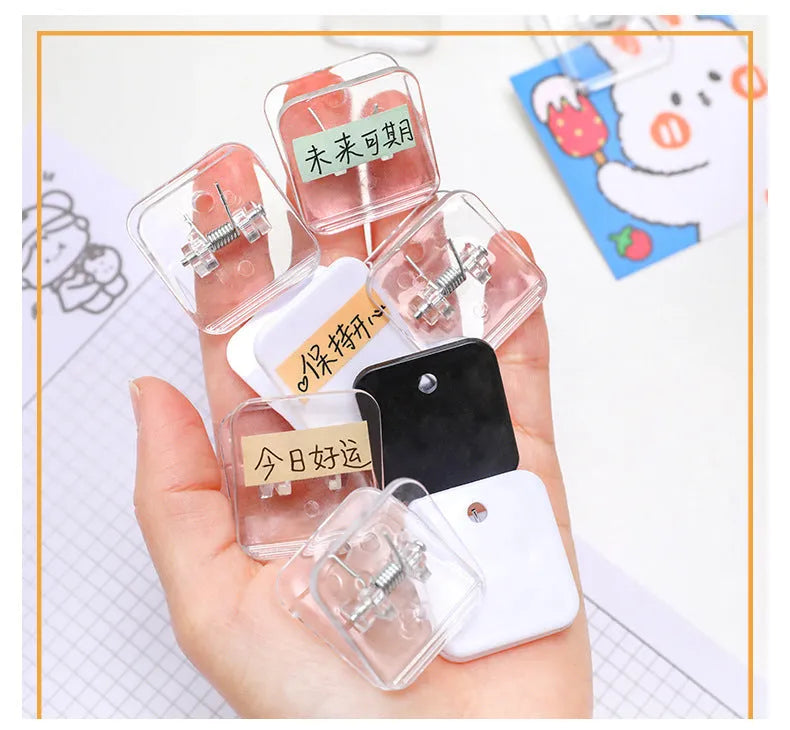 Square plastic photo note holder in white, black, or transparent, 3.2cm wide.
