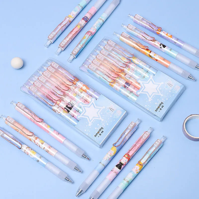Six constellation-themed press gel pens with zodiac designs and 0.5mm tips