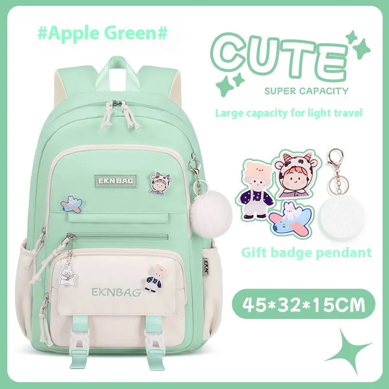 Waterproof Oxford cloth school backpack for girls with curved shoulder straps in six colour options