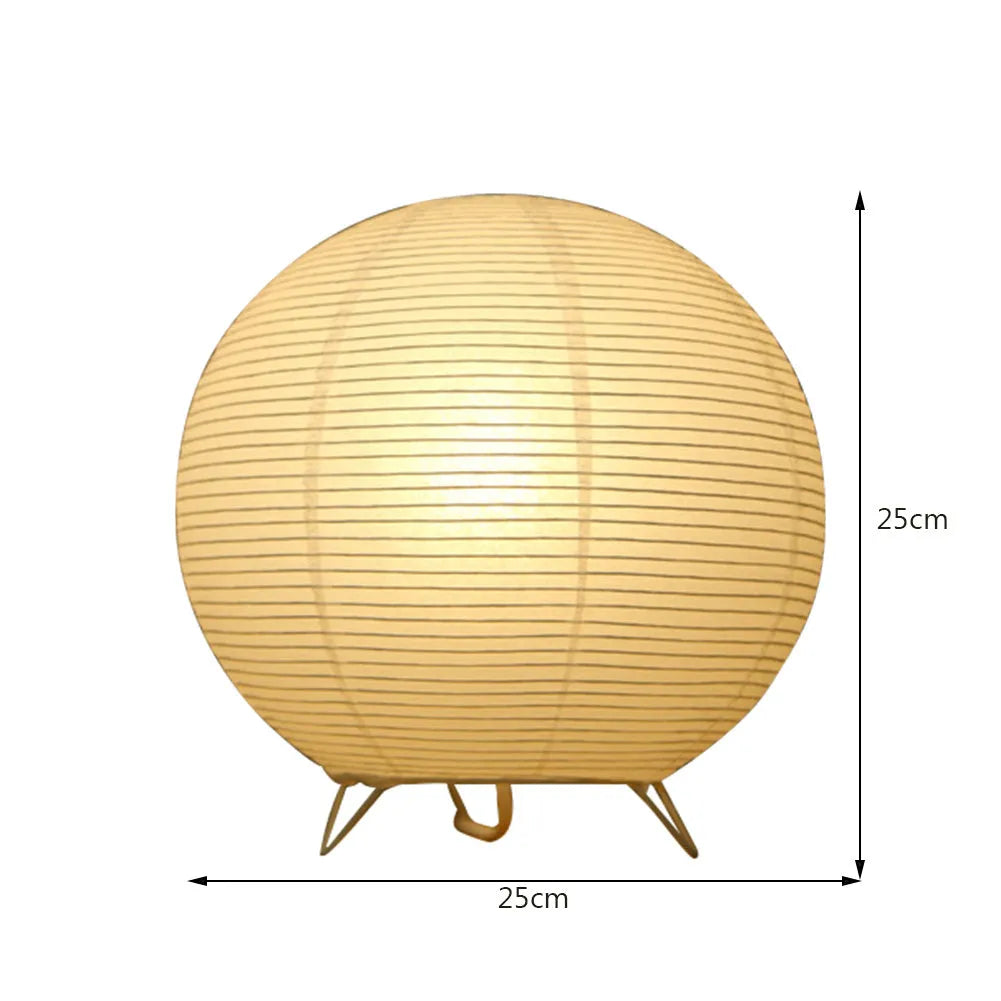 White handcrafted rice paper table lamp with plug, shown in circular and rectangle shape options.