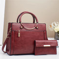 Women's large capacity PU handbag set with crossbody bag and wallet in retro stitching contrast colour design