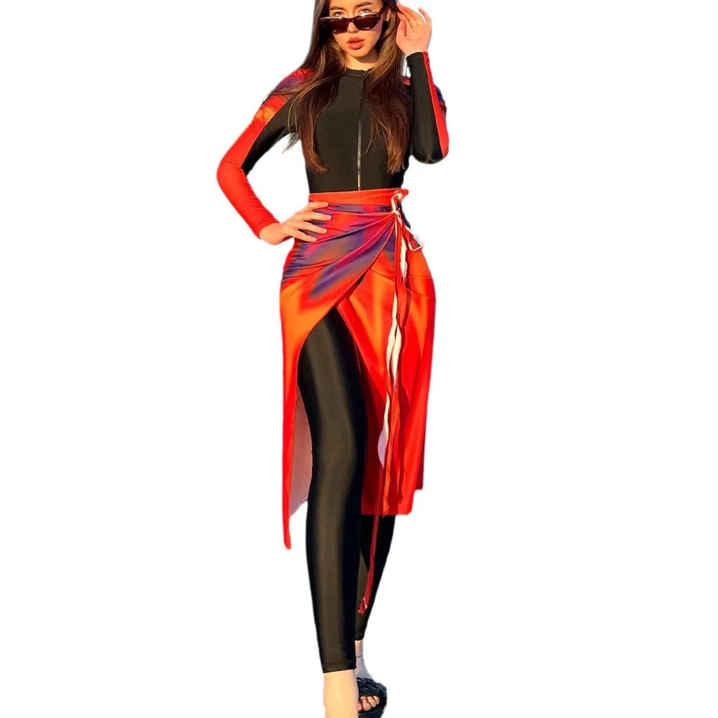 Women's conservative style polyester bikini three-piece set in colour 427.