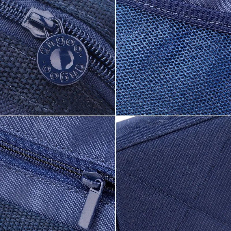 Oxford cloth pencil case with double zipper open showing interior compartment