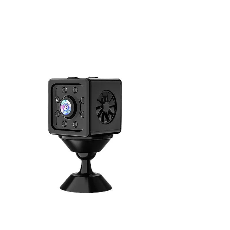 Black cubic K13 remote network sports camera with mounting bracket on a white background