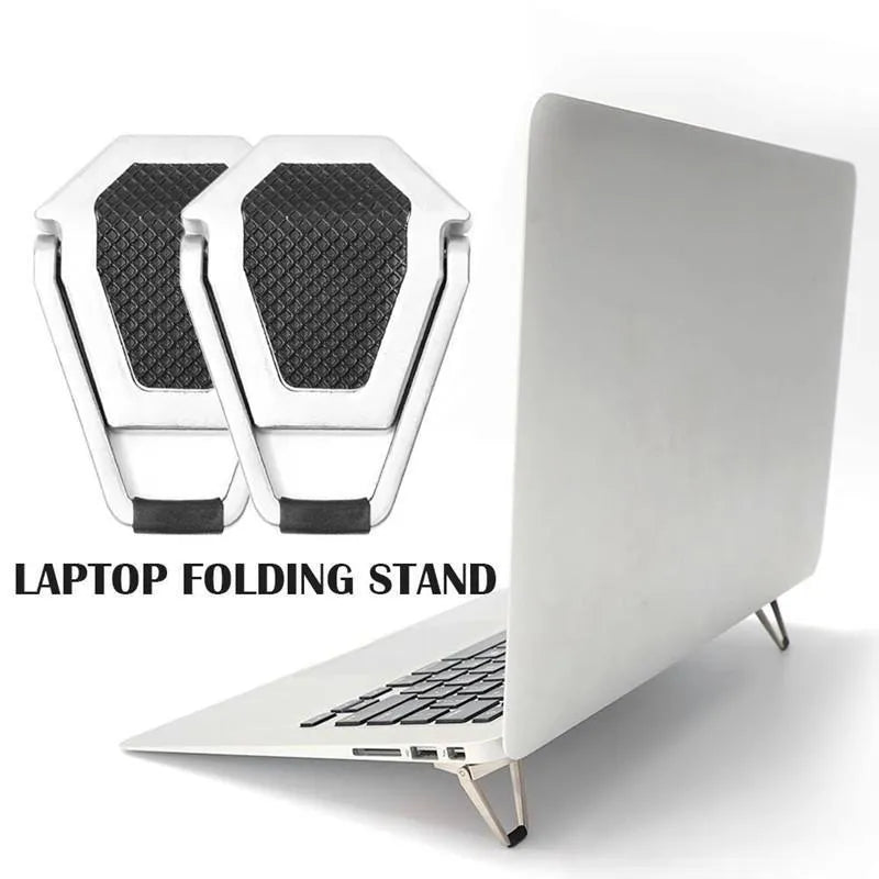 Silver aluminium alloy folding computer bracket showing compact 4.8cm × 3.5cm dimensions