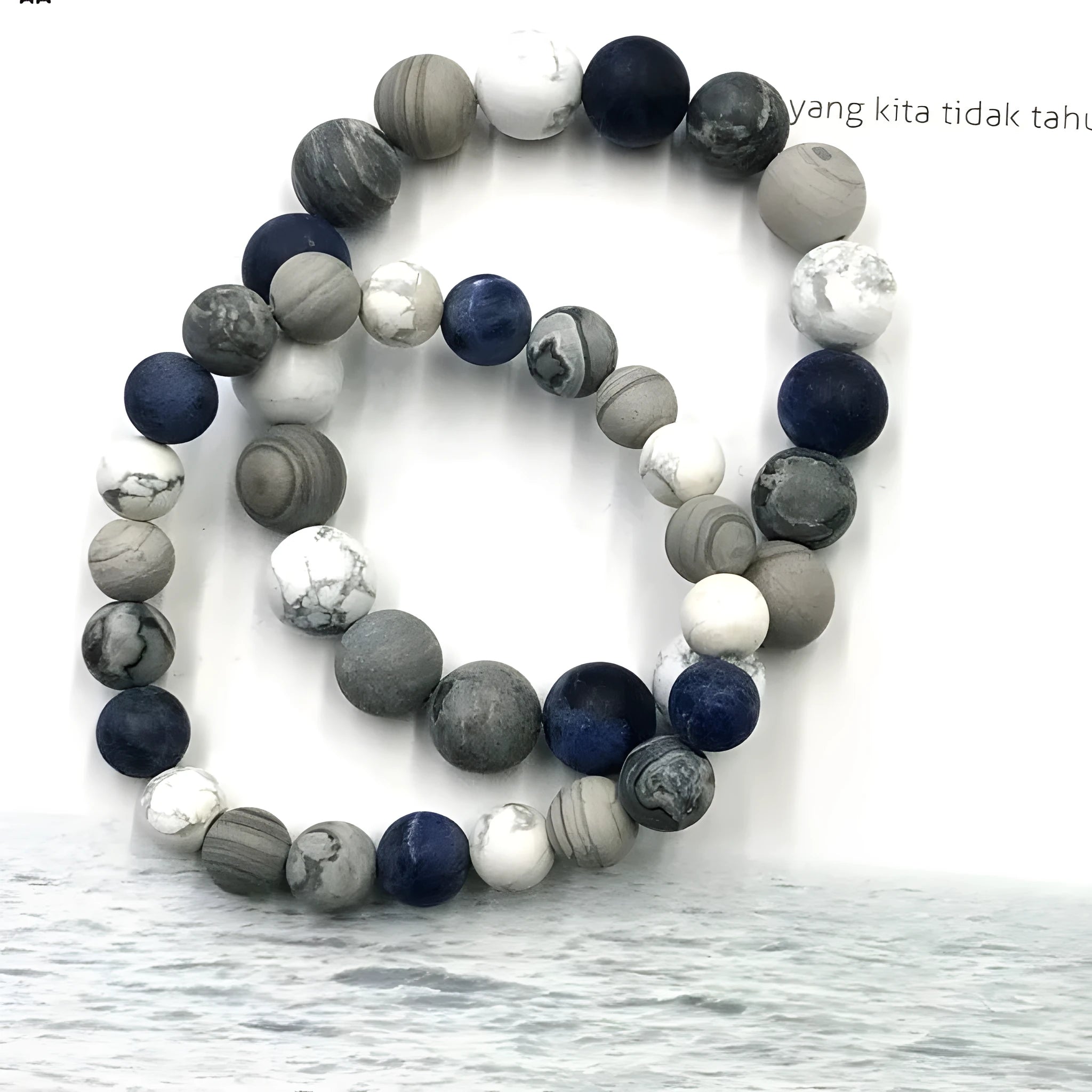 Handmade natural stone bead bracelet in U-shape with planet stone starry design