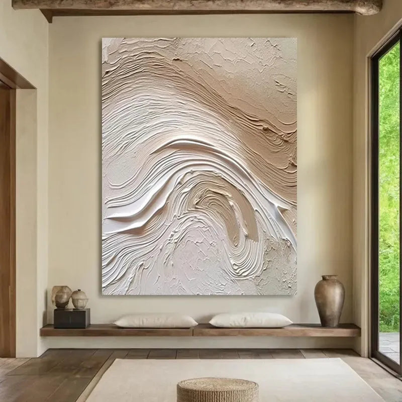 Handmade Oil Painting Wall Decor 50x70cm Canvas Art Frameless Simple Modern Style Cream Tone Entrance Decoration Frameless Painting Living Room Artwork