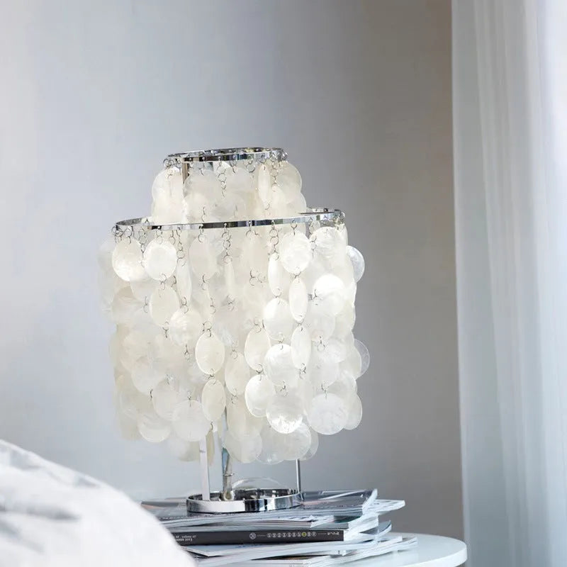Shell design bedside table lamp in chrome or gold finish with modern simplicity styling