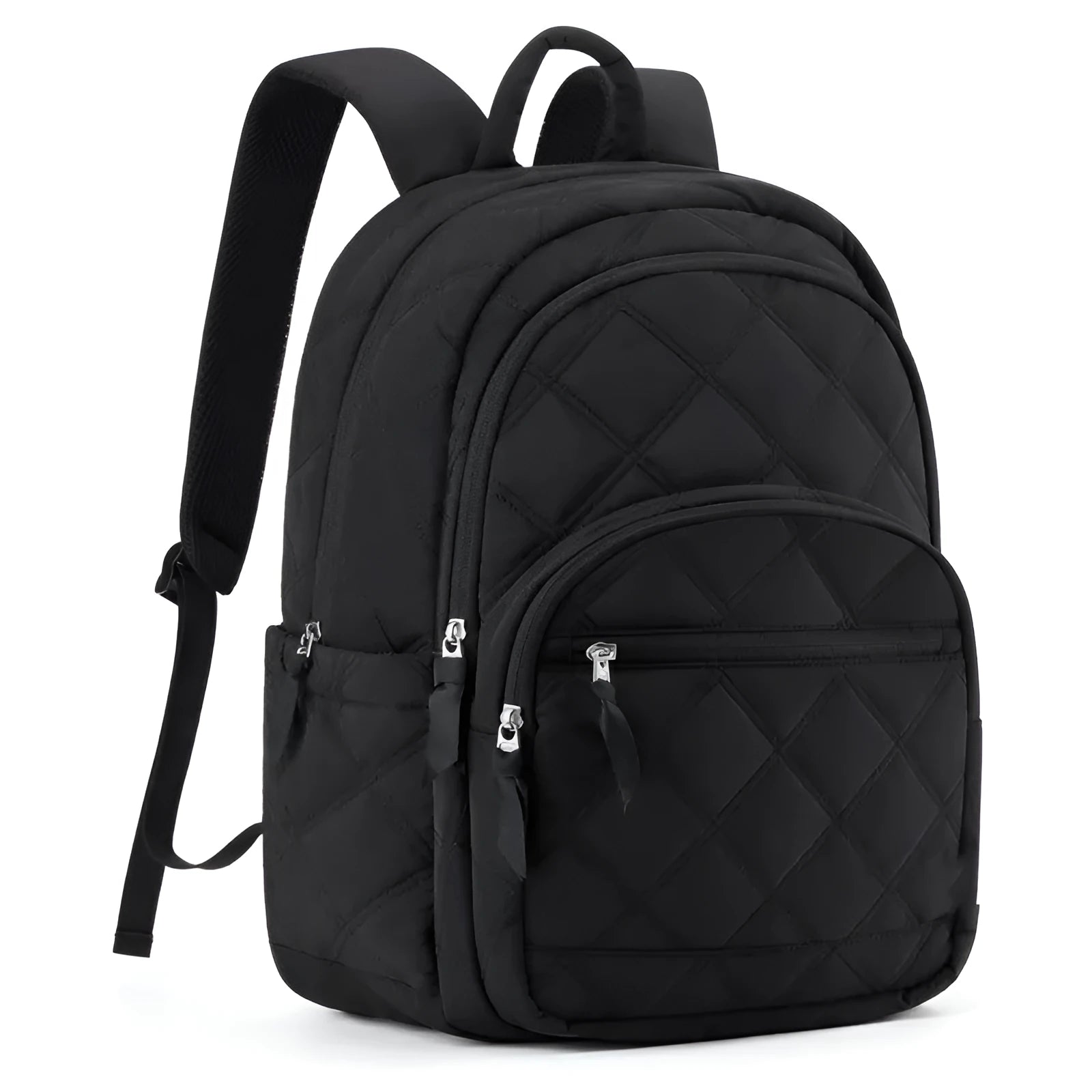 Waterproof nylon travel laptop backpack with air cushion straps, 30x20x44cm, black colour, plaid diamond pattern stitching