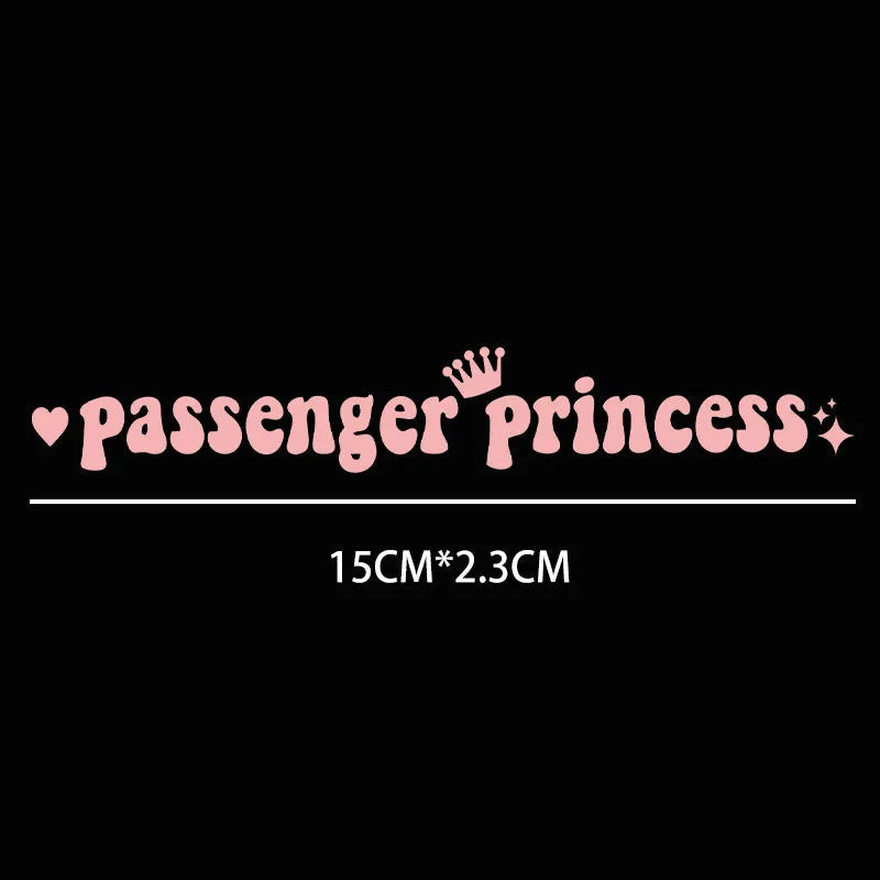 Passenger Princess car rearview mirror sticker in black, white, laser, and pink colour options