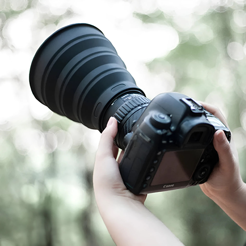 Silicone lens mask light shield for SLR and mobile phone, matte finish, S 53-67mm or M 72-105mm.