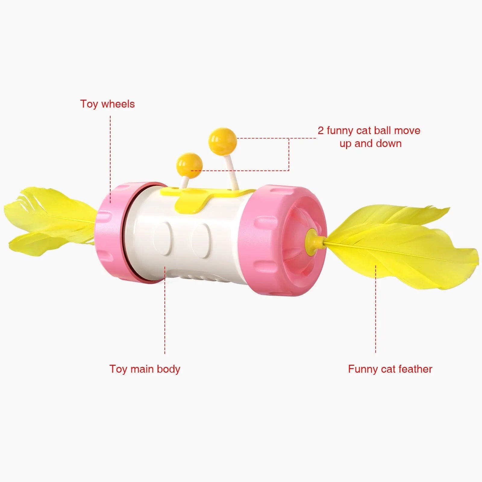 Interactive cat training stick with feather ball tumbler on adjustable telescopic pole in multiple colours