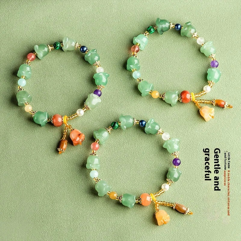 Natural Xinjiang jade orchid bracelet in aventurine orchid colour for 14-18cm wrist.